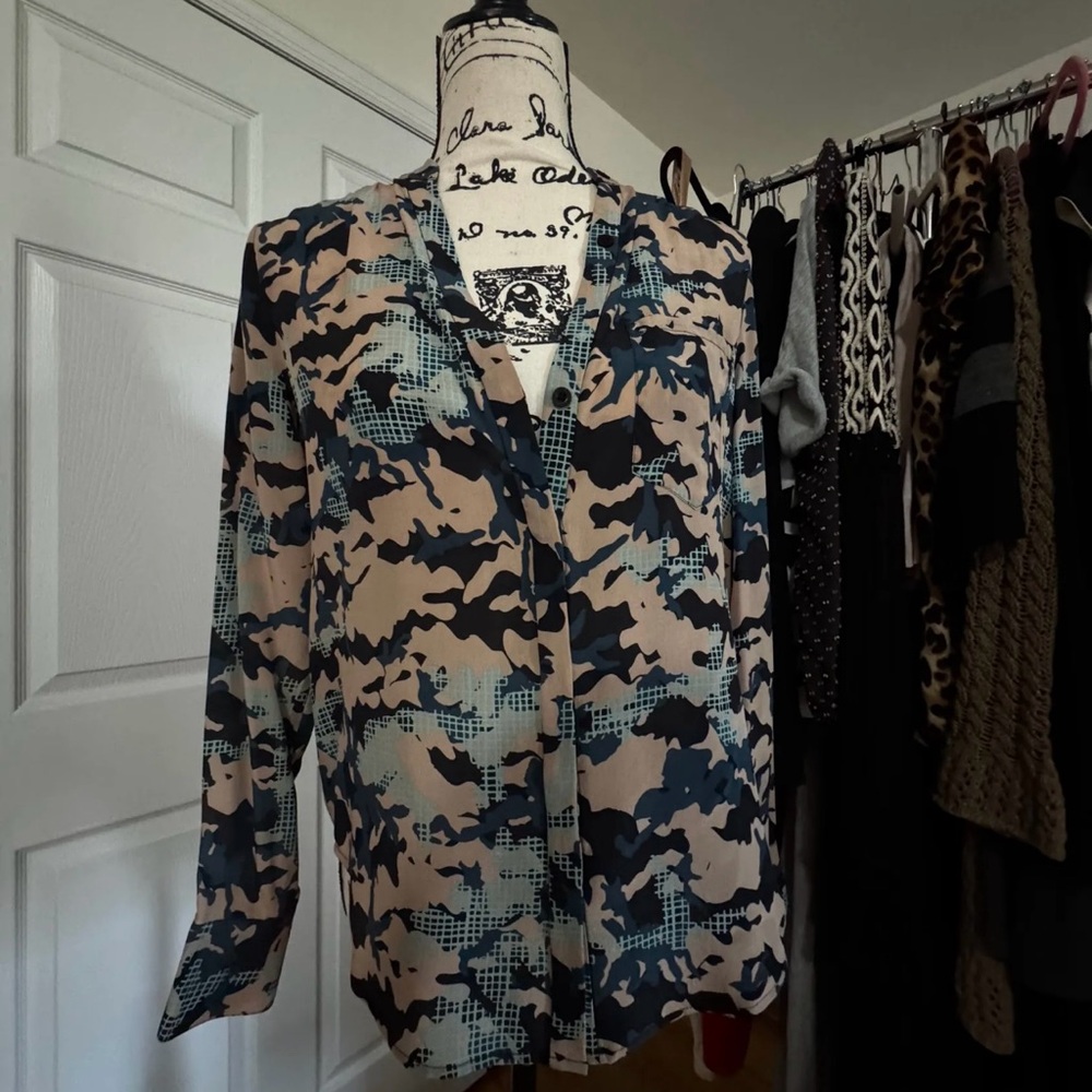 Rebecca Minkoff Blouse Camouflage Button-Up Blouse